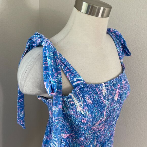 Lilly Pulitzer Womens XL Kailua Smocked Dress Blue Sleeveless - Picture 6 of 15